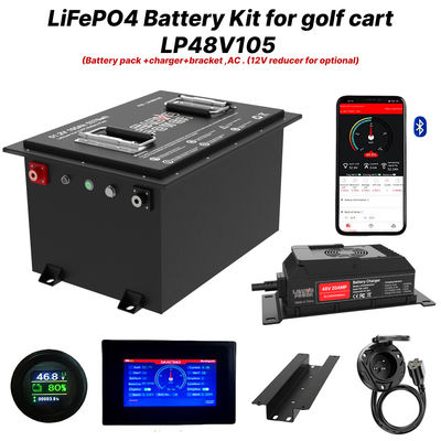 48V 105Ah 51.2V LiFePO4 গল্ফ কার্ট ব্যাটারি কিট, 250A BMS, 4000+ সাইকেল লিথিয়াম ব্যাটারি, সর্বোচ্চ 12.8kW পাওয়ার